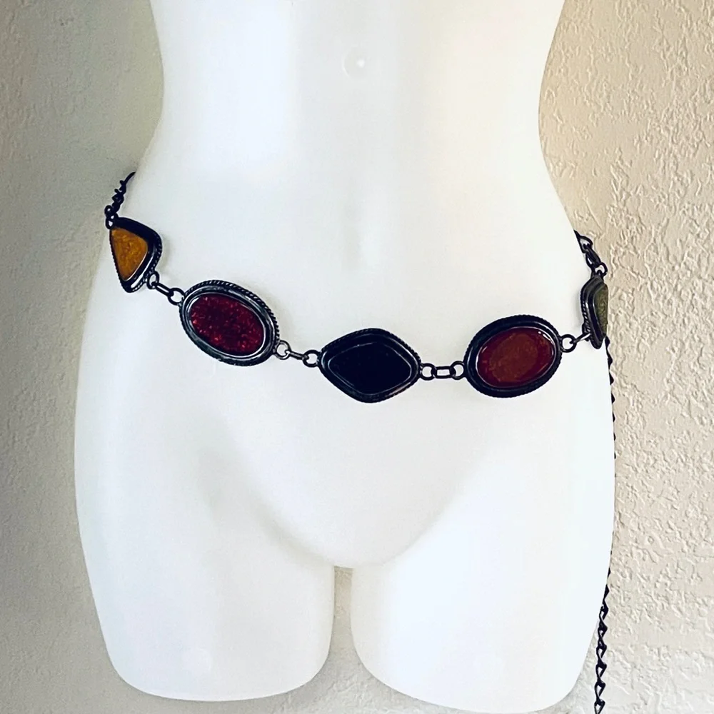 BoHo VINTAGE metal chain, multicolored adjustable adjustable hip belt
